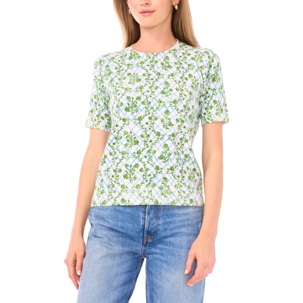 NWT Vince Camuto Women's Short Sleeve Sweater Size S Green Multi